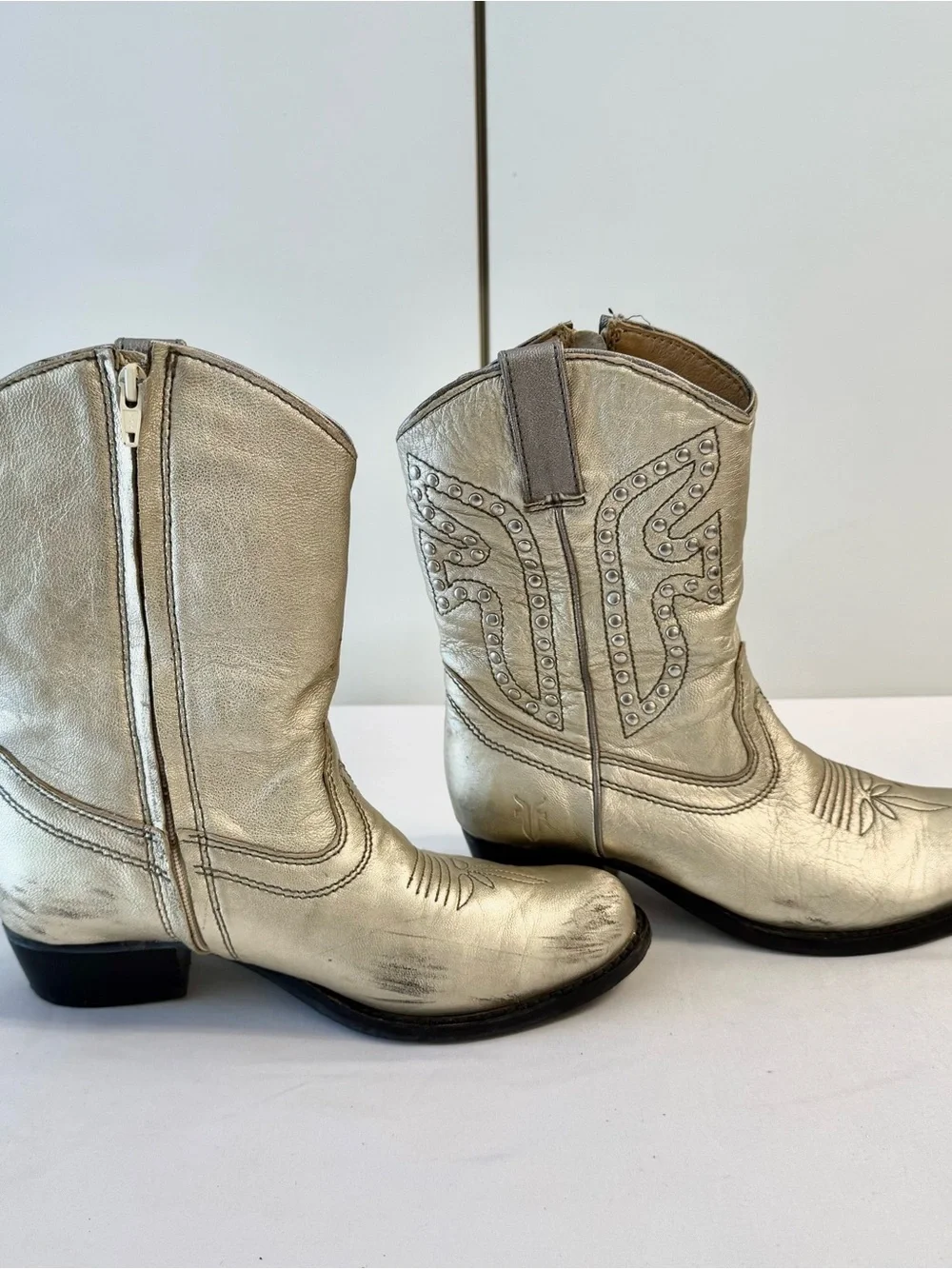 Metallic Frye Leather Cowboy Boots